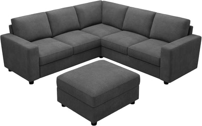 Sectional Sofa, 6 Seater L-Shaped Sectional Couch with Storage Ottoman for Living Room, Dark Grey8