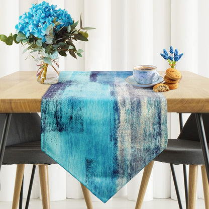 Turquoise and Grey Table Runner,Teal Abstract Modern Art Burlap Table Runners for Table Dresser Runner Farmhouse Style for Dinner Party Holidays Home Decoration2