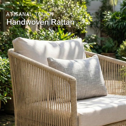 4-Piece Patio Wicker Conversation Set, Outdoor Sofa & Swivel Chairs4