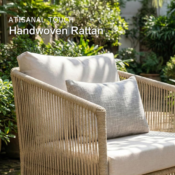 4-Piece Patio Wicker Conversation Set, Outdoor Sofa & Swivel Chairs4