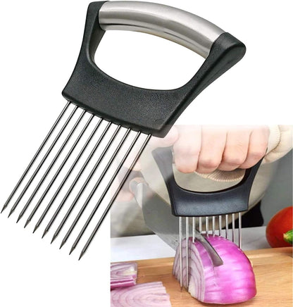 Stainless Steel Onion Holder for Slicing,Onion Slicer Holder,Kitchen Gadget | Onion Slicer Holder, Onion Cutter for Slicing of Onions, Tomatoes, Avocados, Eggs and Other Vegetables, Kitchen Utensils1