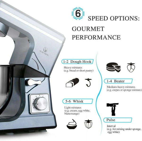 Stand Mixer,5.3-Qt & 500W & 6+P Speed MK36 Tilt-Head Kitchen Electric Food Mixers Home Baking Dough Machine with Accessories (Gray Blue)5