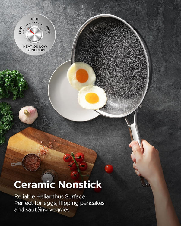 Wok Pan with Lid, Hybrid Ceramic 13 Inch Tri-Ply Stainless Steel Woks & Stir-Fry Pans Nonstick, Non-Toxic, PFAS/PFOA/PTFE Free, Metal Utensil Safe, Dishwasher & Oven Safe, Induction Compatible4