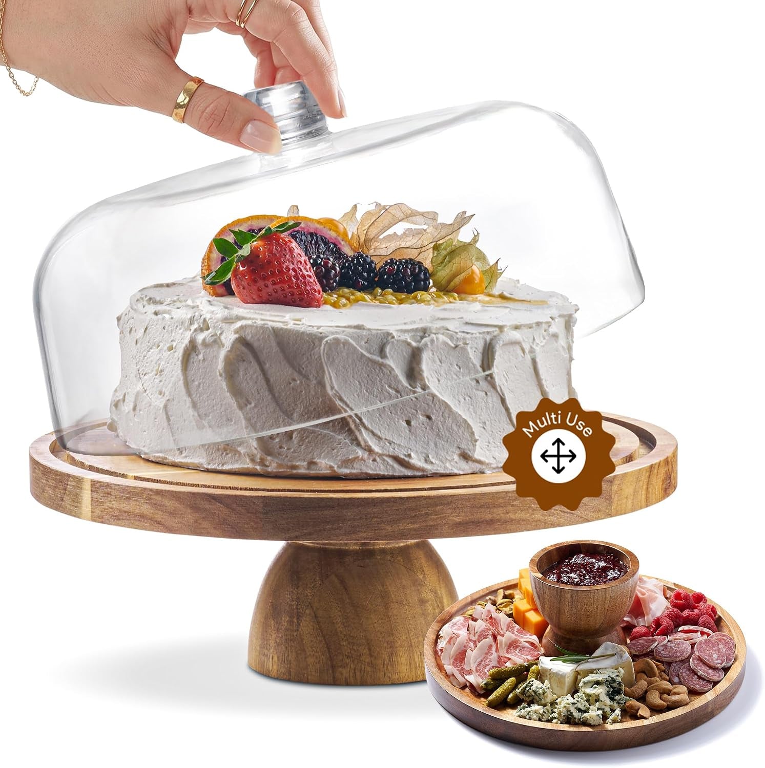 wood-cake-stand-with-lid-2-in-1-charcuterie-board-round-dome-acacia-wood-12in-cake-stand-with-dome-acrylic-cake-dome-cover-charcuterie-board-for-cheese-chips-dips-fruit-platter