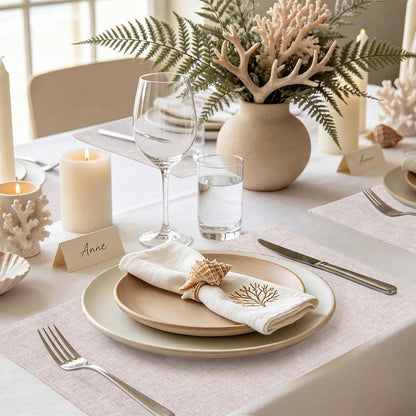 Faux Cotton Linen Placemats Set of 6, Cloth Washable Farmhouse Dining Table Mats for Indoors & Outdoors, Easy to Clean, Neutral Beige, 13 X 19 Inch2