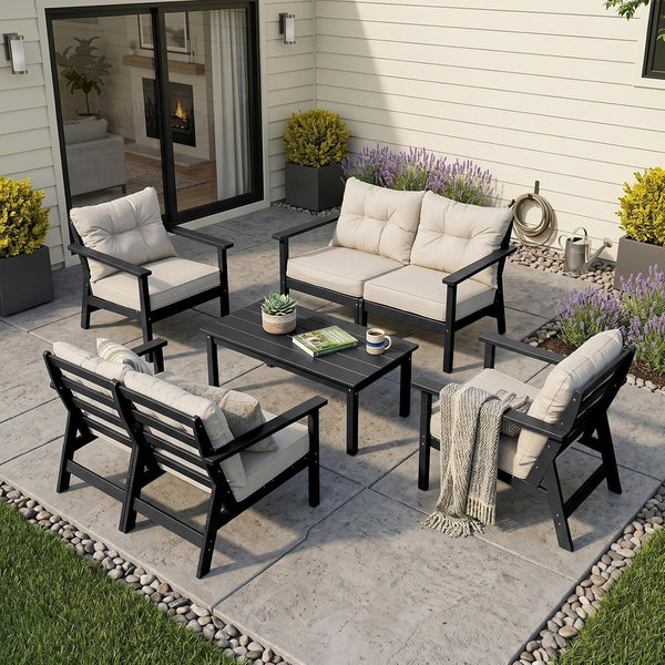 HDPE Patio Conversation Set 6 Seats, Outdoor Furniture Set, Patio Sofa Set1