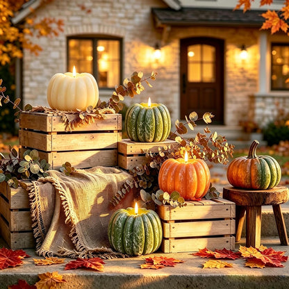 Fall Decor- 300 Hours Rechargeable Flickering Flameless Wax Pumpkin Candles9