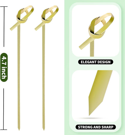 200PCS Cocktail Picks, Bamboo Knot Skewers, Fancy Toothpicks for Appetizers | Decorative Cocktail Sticks, 4.7 Inch Long Tooth Picks for Drinks Food Fruit, Charcuterie Boards Accessories, Party Supplies6