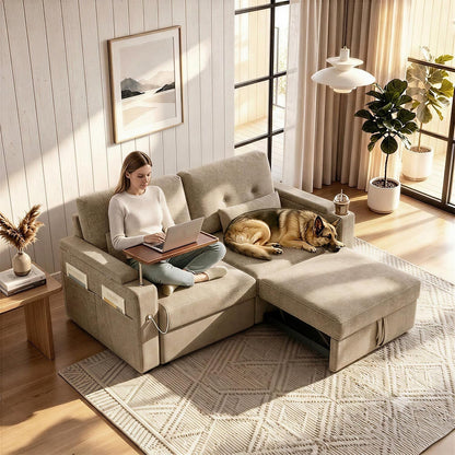 73" Sleeper Sofa, Convertible Sofa Bed with Pull Out Couch, Khaki9