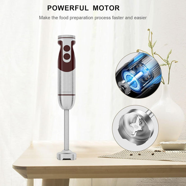5-In-1 Immersion Hand Blender Set with Variable Speed, 400W, Stainless Steel - Includes Chopper, Whisk, Milk Frother, and Beaker - Ideal for Soups, Smoothies, Baby Food & More (RED)3