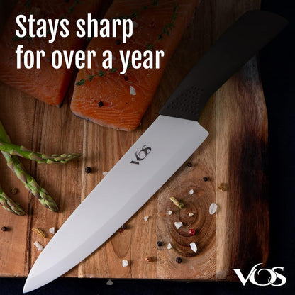 Ceramic Chef Knife 8 Inch with Protection Cover – Large Ceramic Kitchen Knife for Slicing, Dicing, and Fruits – Lightweight Zirconia Blade – Luxury Gift Packaging – Ultra Sharp Chefs Knife (Black)3