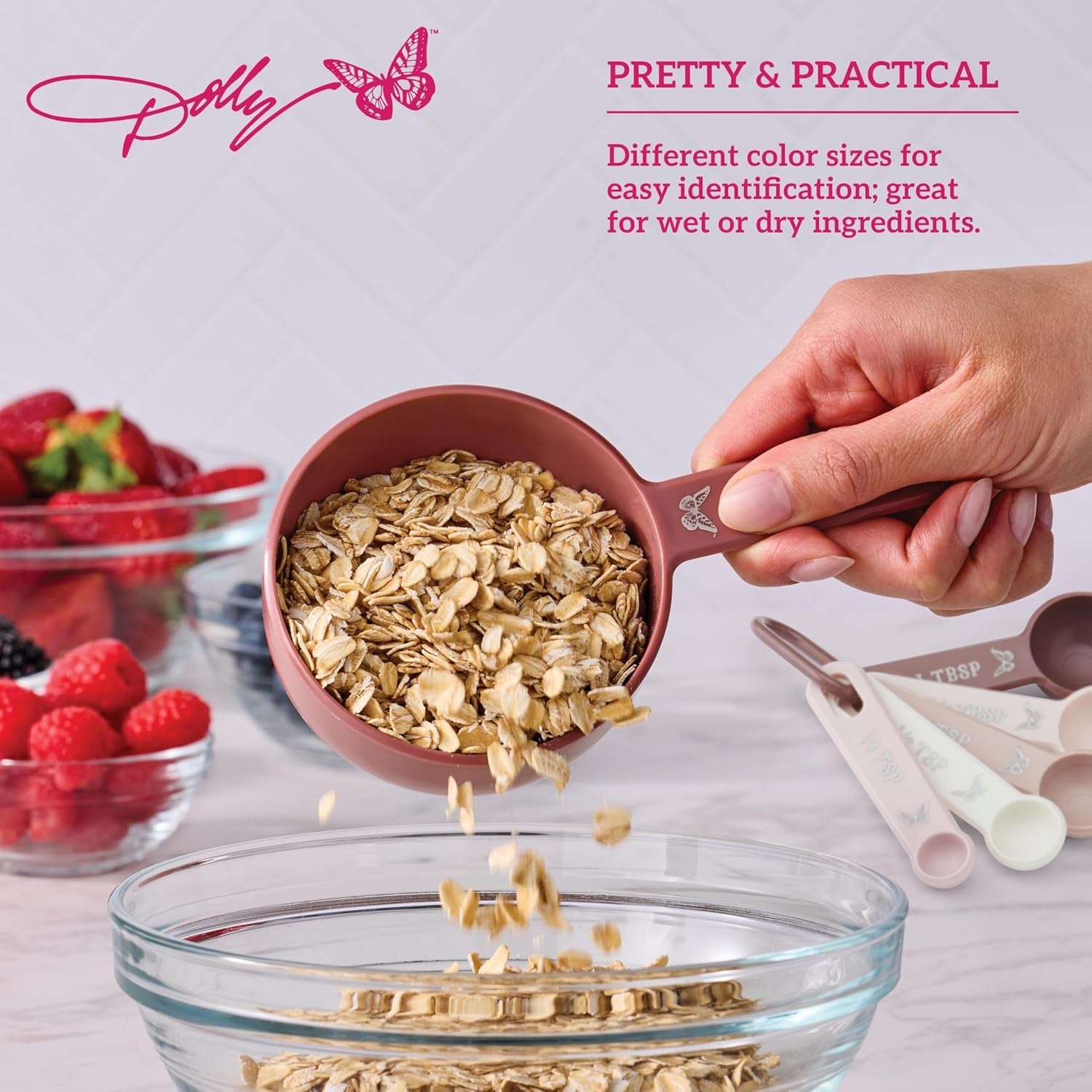 measuring-cups-and-spoons-set-pink-with-butterfly-accents-easy-read-markings-nesting-design-with-ring-1-4-tsp-to-1-cup-baking-and-cooking-essential-9-piece