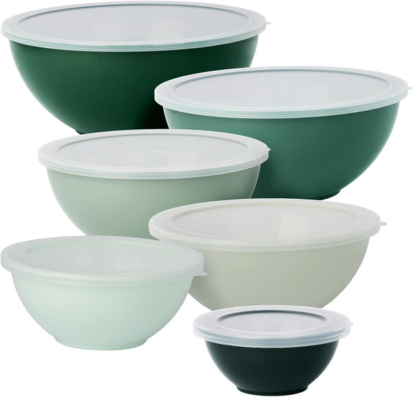 BPA Free Plastic round Mixing Bowl with Lids, 12 Pack Nesting Bowls with Lids Set, Microwave and Dishwasher Safe Prep & Serving Bowls Great for Mixing, Baking, Serving (Green, 12Pcs)3