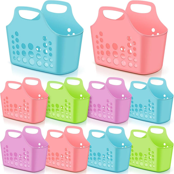 10 Pack Multicolor Plastic Basket with Handles Oval Shower Caddy Bulk1