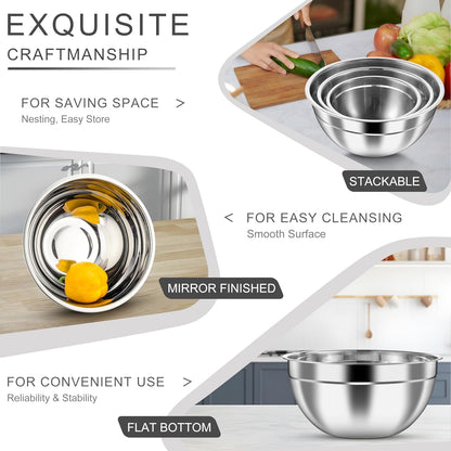 Mixing Bowls with Airtight Lids, 6-Piece Stainless Steel Salad Bowls4
