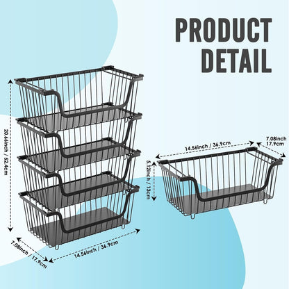 4 Pcs Stackable Wire Baskets Pantry Organizers and Storage Bins,Black2