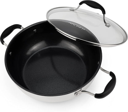 Nonstick Everyday Pan, 9 Inch, Ceramic Coating, Stainless Steel, Induction Compatible, Dishwasher Safe | Pfas-Free Ceramic Coating, Stainless Steel Body, Deep Multipurpose Design, Induction Compatible, Dishwasher Safe1