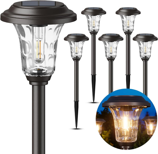 Solar Lights Outdoor, 6 Pack Metal Glass Solar Pathway Lights8