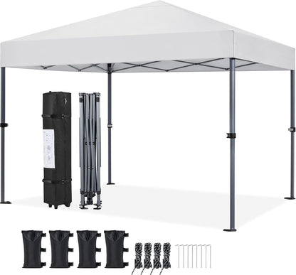Yaheetech 10X10 Pop up Canopy Tent 1-Button One Person Quick Setup, White | Portable Easy Set-Up Commercial Gazebo Equipped with Wheeled Bag & 4 Sandbags, Fit for Home Party and Outdoor Events1