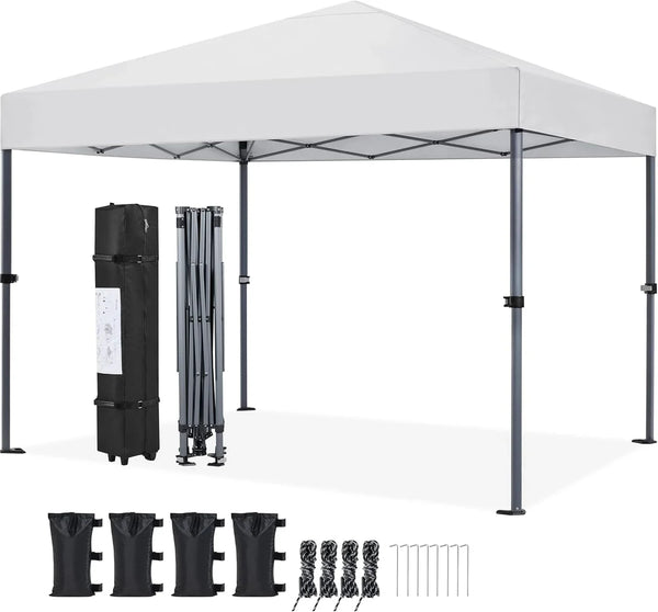 Yaheetech 10X10 Pop up Canopy Tent 1-Button One Person Quick Setup, White | Portable Easy Set-Up Commercial Gazebo Equipped with Wheeled Bag & 4 Sandbags, Fit for Home Party and Outdoor Events1