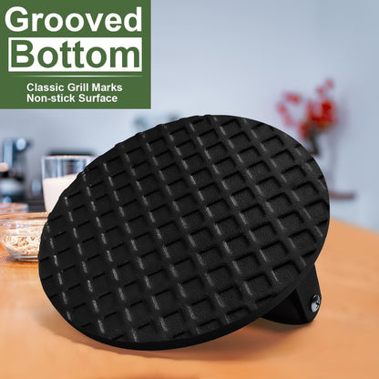Burger Press, 7" round Heavy-Duty Cast Iron Smash Bacon Press Meat Steak with Wood Handle for Griddle, Sandwich, Nonstick Pan4