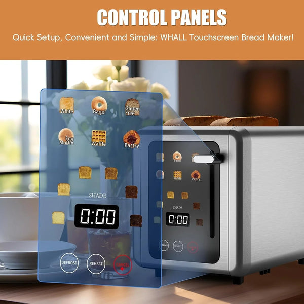2 Slice Toaster, Smart Full Touch Screen, Extra Wide Slots, Silver | Stainless Steel, 6 Shade Settings, Reheat/Defrost/Mute/Standby/Cancel, Bread Bagel Gluten-Free Waffle Pastry, Digital Timer2