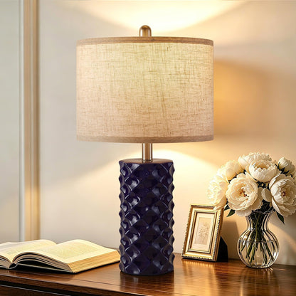 Star Diamond Ceramic Table Lamps Set of 2 - Dark Blue Nightstand Lamps 23"4