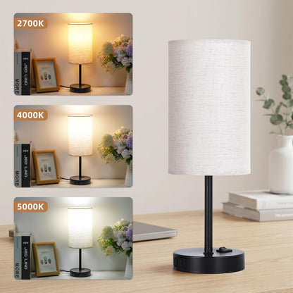 Table Lamp for Bedroom Set of 2, Bedside Small Lamps with 3 Way Dimmable Rocker Switch and AC Outlet, Nightstand Desk Lamp with Flaxen Fabric Shade Black Base for Living Room Home Decor Lights | E26 Bulbs,Ac Outlet,3 Way Dimmable,Rocker Switch,Desk Lamp Flaxen Fabric Shade Black Base 2Pack Bedroom Living Room Dorm Lamp2