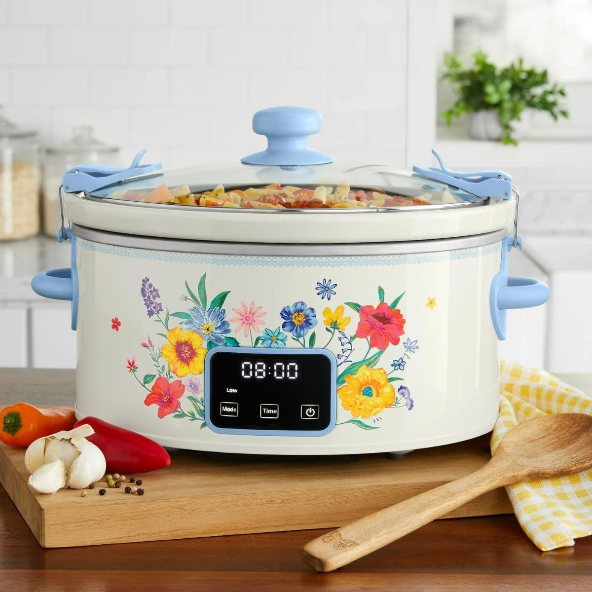 p-w-6-qt-slow-cooker-locking-digital-stainless-steel-housing-lid-digital-healthy-eating-easy-programming-of-time-and-temperature-removable-stoneware-brilliant-blooms