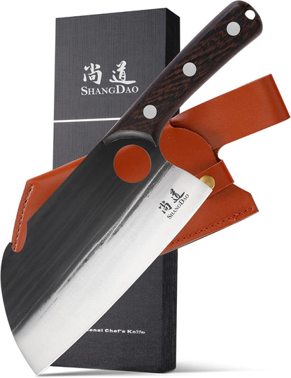 7" Deba Knife, Hand Forged Cleaver Butcher Knife for Meat Cutting, Japanese Kitchen Viking Knife with Sheath, Cooking Knife for Kitchen and Outdoor Camping, Thanksgiving Christmas Gifts1