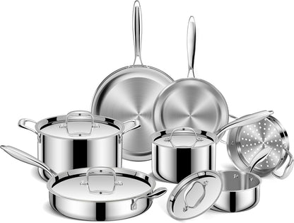 Pots and Pans Set, 3 Ply 11 Piece Stainless Steel Cookware Set, Oven Dishwasher Safe | Induction Compatible Frying Pans, Saucepans, Saute Pan & Stock Pot, PFOA Free Kitchen Skillet1