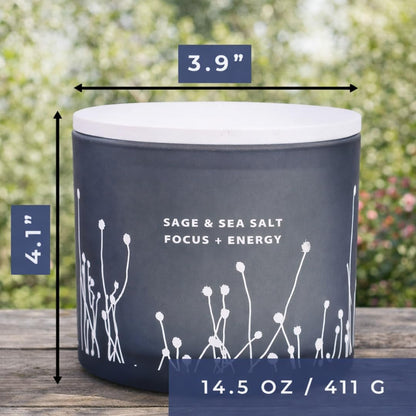 White Sage Sea Salt 3 Wick Jar Candle, Large Scented Candle for Home 14.5Oz5