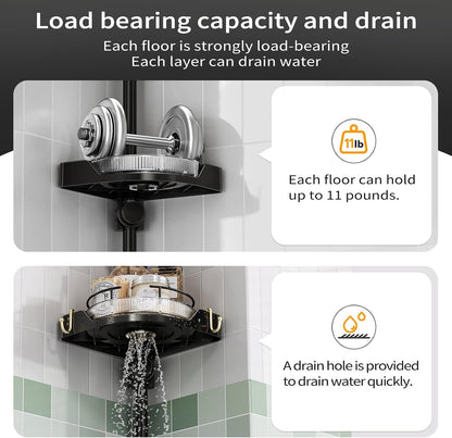 360° Rotating Corner Shower Caddy Tension Pole, 4 Tiers Shower Organizer for Bathroom Shelf Bathtub, Adjustable Standing Shower Rack, Easily Assemble, 34-124 Inch Height, Black5