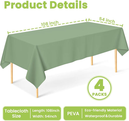 2 Pcs Sage Green Tablecloth Plastic 54 ×108 Inches Rectangle Sage Green Tablecloth Disposable Plastic Waterproof Table Cover for Outdoor Picnic, Kitchen, Holiday Birthday Wedding Baby Shower Party3
