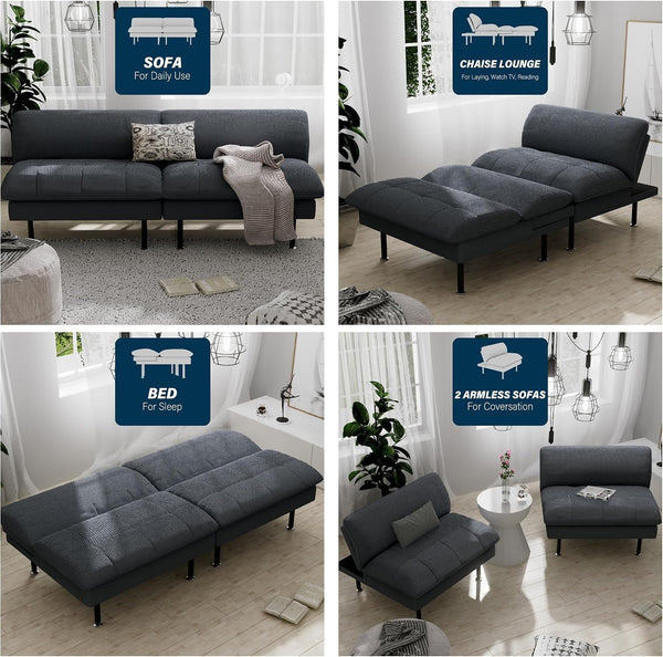 70" Futon Sofa Bed, 4 in 1 Multi-Function Couch Sleeper with Adjustable Backrest, Modern Convertible Futon, Recliner Small Loveseat for Living Room, Office, Grey5