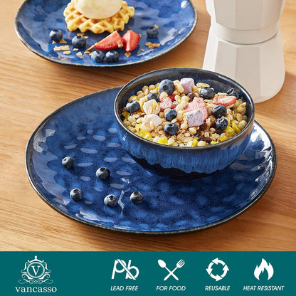 Starry 12 Pcs Dinnerware Set for 4, Handmade Reactive Glaze, Blue3