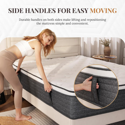 Queen Mattress 10 Inch Hybrid Mattresses in a Box | Medium Feel Foam and Individual Pocket Springs, Fiberglass Free Mattress, Extra Edge Support, Pressure Relief, Certipur-Us8