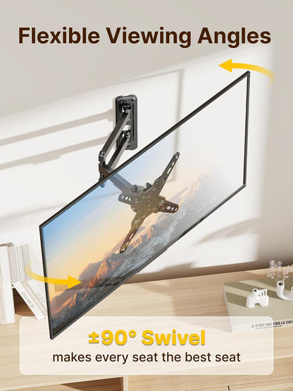 Full Motion Small TV Wall Mount for 13-43 Inch Tvs up to 44 Lb | ±90° Swivel, +5°/-15° Tilt, Landscape/Portrait Rotation; Extends 14.6 In, 4X Load Tested, VESA 200X200 Mm, Single-Stud Mount4