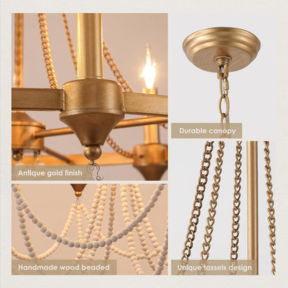 Boho Beaded Chandelier Farmhouse Rustic Candle Style Hanging Light5