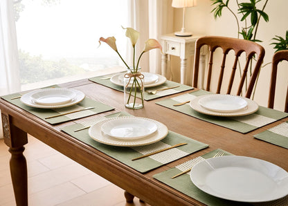 Linen Placemats, 12 X 18 Inch Set of 4 Placemats, Farmhouse Macrame Place Mats for Kitchen Table and Heat Resistant-Hemstitch Sage Green 4PCS2