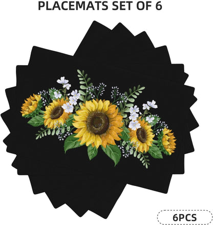 Sunflowers Wild Flowers Placemats Set of 6 Table Mats Table Tableware Place Mats with Non-Slip Heat-Resistant Washable for Dining Home Kitchen Party Indoor7