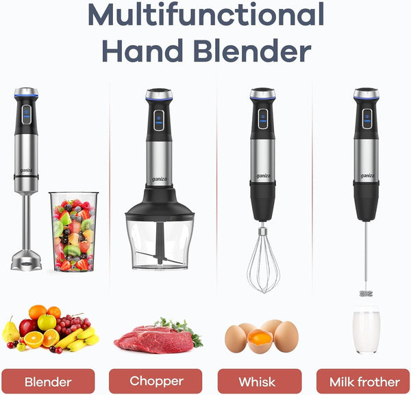 Immersion Blender 5 in 1 Hand Blender Max 1000W Heavy Duty Motor | 16 Speed Mode Handheld Blender, Stainless Steel Blade with 800Ml Mixing Beaker, 600Ml Chopper, Whisk and Milk Frother5