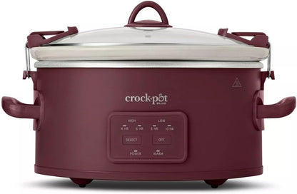 Crock-Pot 6Qt Cook & Carry Programmable Slow Cooker Ceramic Lambrusco Red: 3 Settings, Dishwasher-Safe Parts, 210W-(Zazoprime)1