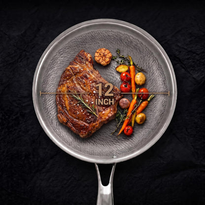12" Titanium Frying Pan with Lid, Non-Stick Hammered Skillet | 3-Ply Heats Fast & Evenly, PFAS/PFOA/PTFE Free, Scratch-Resistant, for Induction & Gas, Oven-Safe to 500°F, Dishwasher Safe7