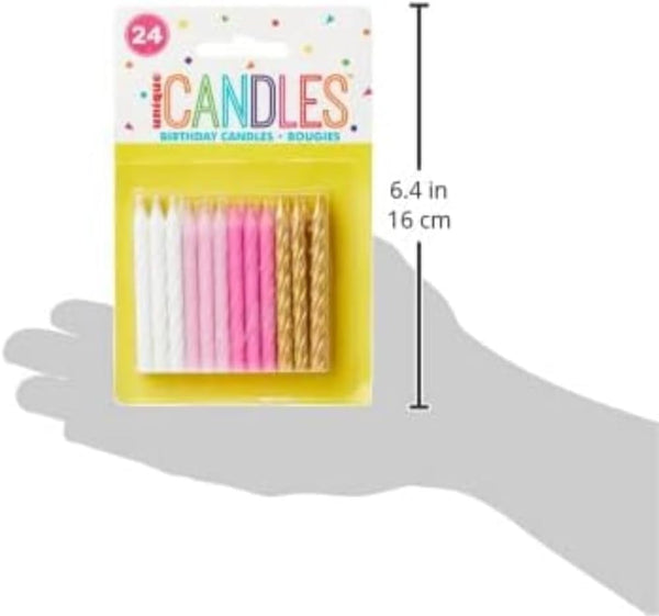 Vibrant Pink White & Gold Spiral Birthday Candles - (Pack of 24) - Premium Quality & Dazzling Assorted Color - Ideal for Birthday Celebrations2