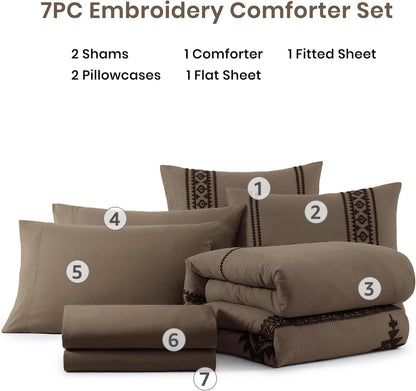 Embroidery Queen Comforter Set 7 Pieces Taupe Grey Bed in a Bag7