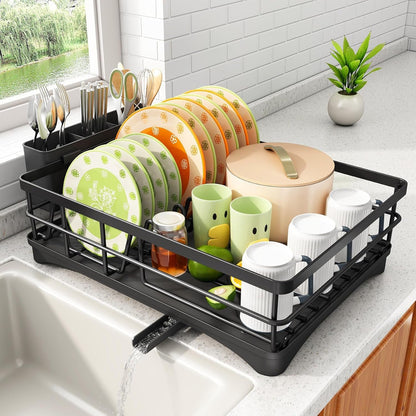 Dish Drying Rack for Kitchen Counter with Utensil Holder, Black1