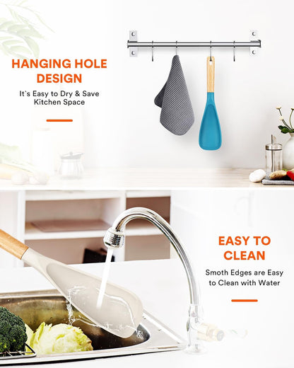Silicone Cooking Spoon for Nonstick Cookwares, Multi-Function,11.4"7