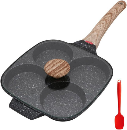 4-Cup Egg Pan Nonstick, Egg Frying Pan with Lid Pancake Pan-Black | Omelet Pan Induction Compatible for Breakfast1
