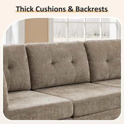 Sectional U-Shaped Sofa for Living Room, Modualr Sofa Couch, Camel | 91" W Modular Sectional Sofa, 3 Seater Couches with Ottoman, Chenille Sofa for Living Room, Apartment, Office4